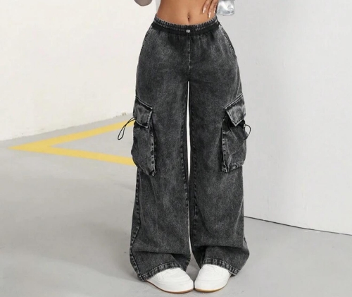 Pantalón estilo cargo gris lavado Talla S